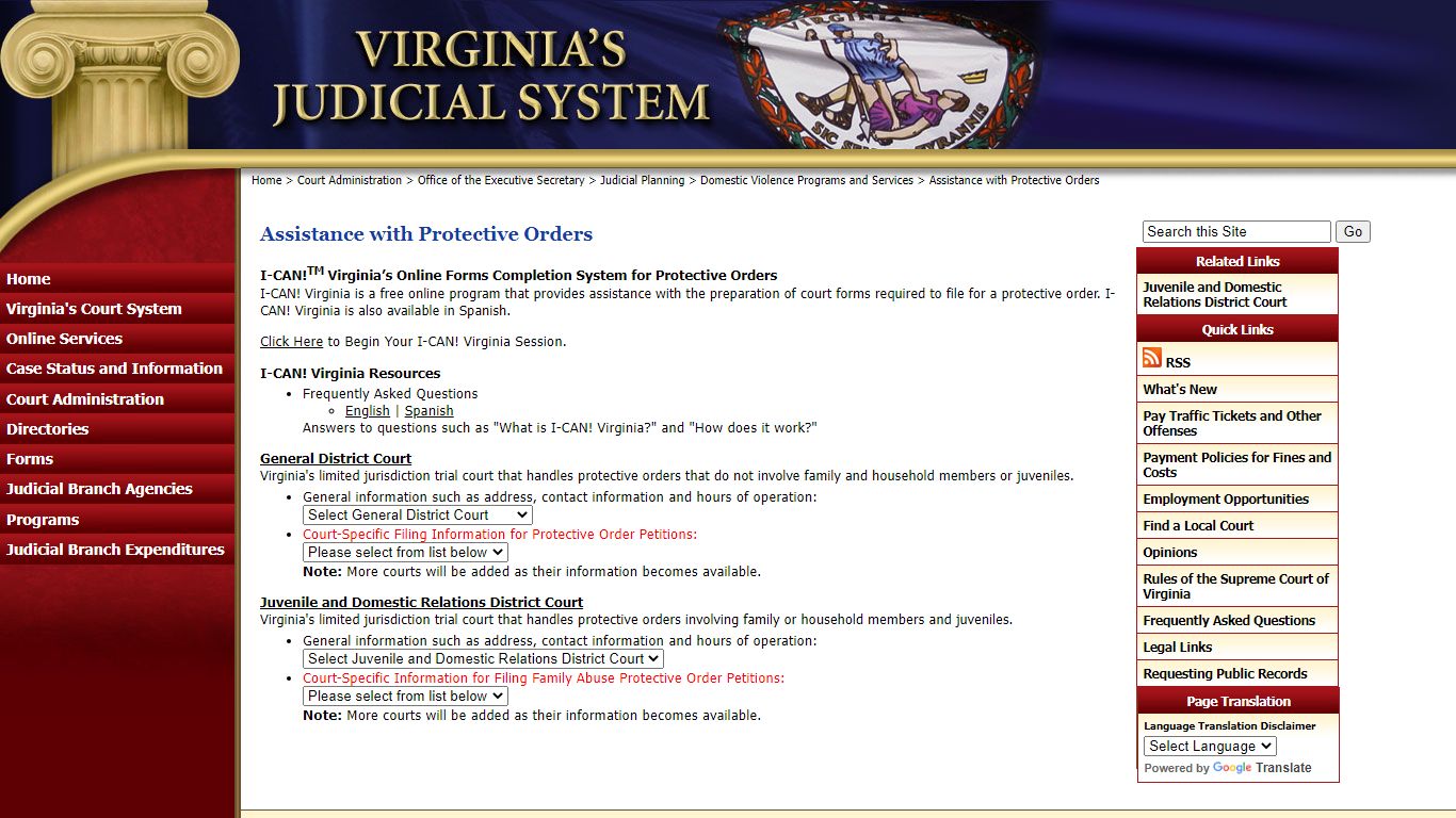 Assistance with Protective Orders - Judiciary of Virginia