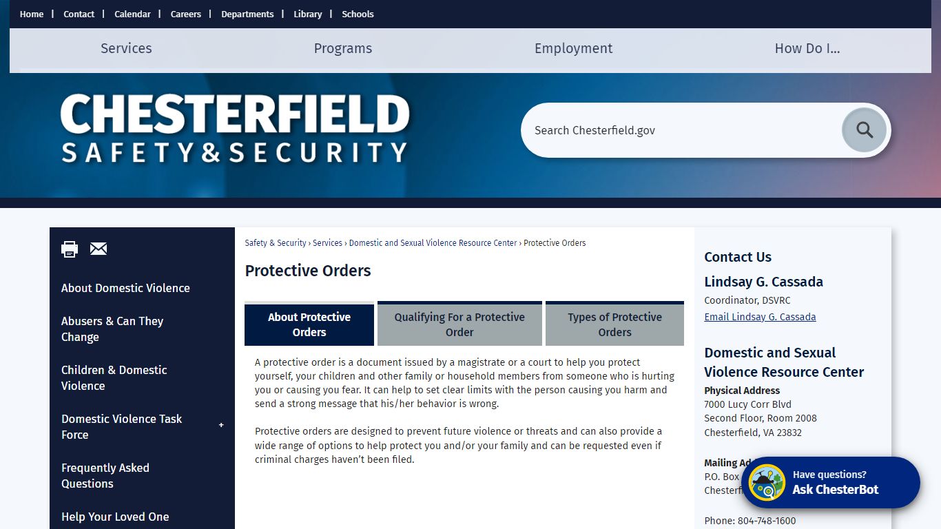 Protective Orders | Chesterfield County, VA